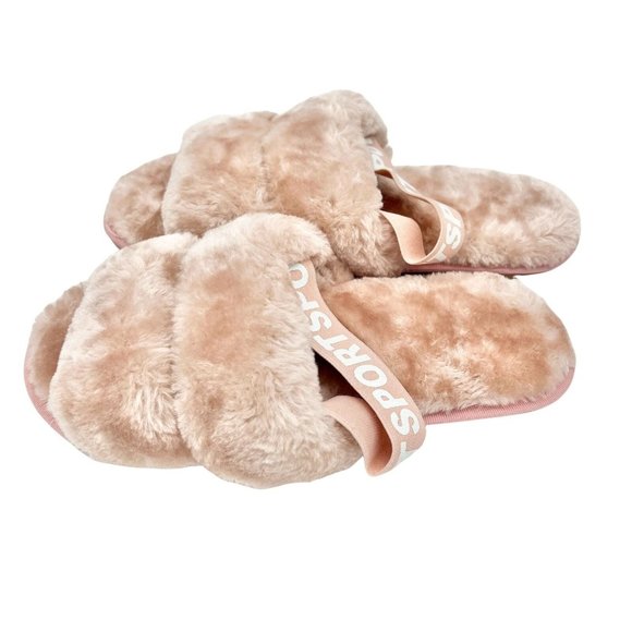D ta Lo Women's Size 43 Pink Sport Fluffy Slingback Slippers - Picture 3 of 5